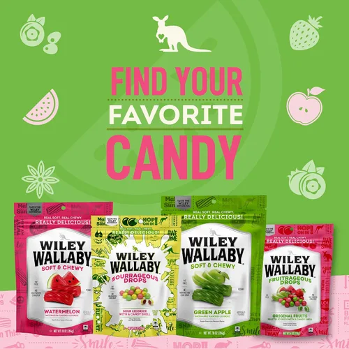 Vista 7 de Wiley Wallaby 6 oz. Gotas Fruitrageous Drops Frutas Originales Caramelos de Regaliz Suaves y Masticables Estilo Australiano Gourmet, Paquete de 2