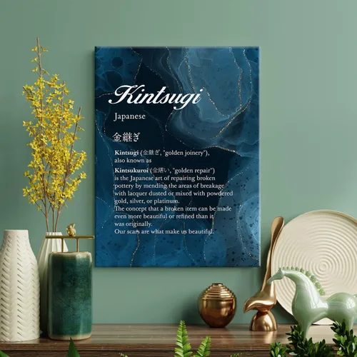 Vista 3 de LEXSIVO Kintsugi Definition - Lienzo decorativo para pared, decoración de oficina en casa, pintura de definición de Kintsukuroi japonés, 12 x 15