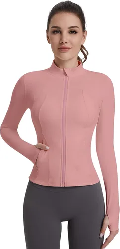 Vista 11 de VUTRU Womens Workout Yoga Jacket Lightweight Zip Up Athletic Jacket Lightweight Cropped Jacekt with Pockets Beige