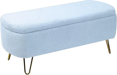 Vista 5 de DSHADE Otomana azul con banco de almacenamiento, banco de entrada tapizado de piel sintética, otomana de almacenamiento moderna, otomana plegable