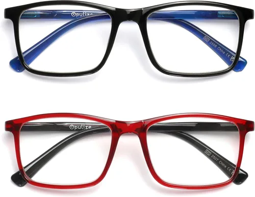 Vista 8 de OPULIZE INK - Gafas de lectura – Paquete económico de 2 – Marco rectangular grande – Bisagras de resorte – Resistente a los arañazos – Brazo negro
