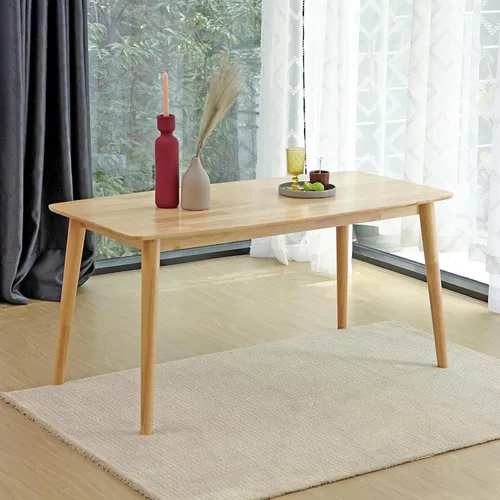 Vista 15 de Livinia Aslan Mesa de comedor rectangular de madera de roble malayo de 47 pulgadas, escritorio de cocina de madera maciza (nogal)