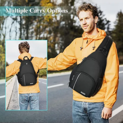 Vista 7 de BAIGIO Mochila para cámara pequeña para fotógrafos, resistente al agua, bolsa cruzada para cámara, mochila de viaje Caemra para cámara DSLR SLR sin