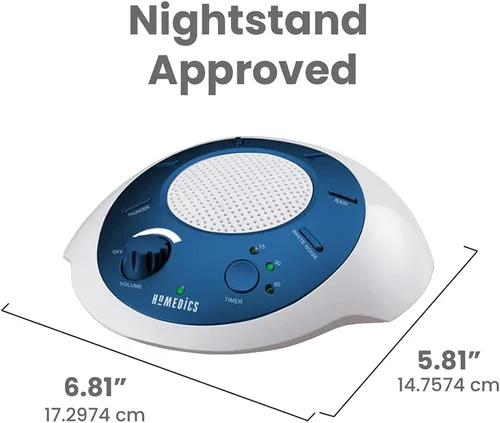 Vista 3 de Máquina de sonido de ruido blanco Homedics SoundSleep, azul, pequeña máquina de sonido portátil con 6 relajantes sonidos de la naturaleza, terapia