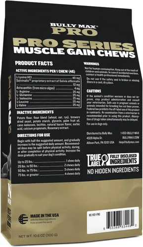 Vista 2 de Bully Max Masticables de Poder 11 en 1 para ganancia muscular, suplemento de alto contenido proteico para perros con aminoácidos, golosinas