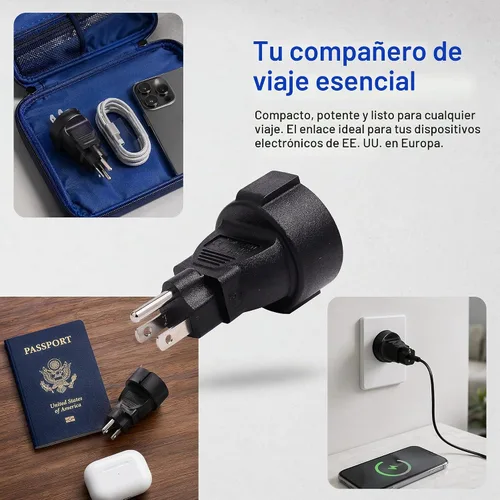 Vista 5 de Adaptador de Estados Unidos a Europa NEMA 5-15 a Europa Schuko 5-15P a Europa Schuko