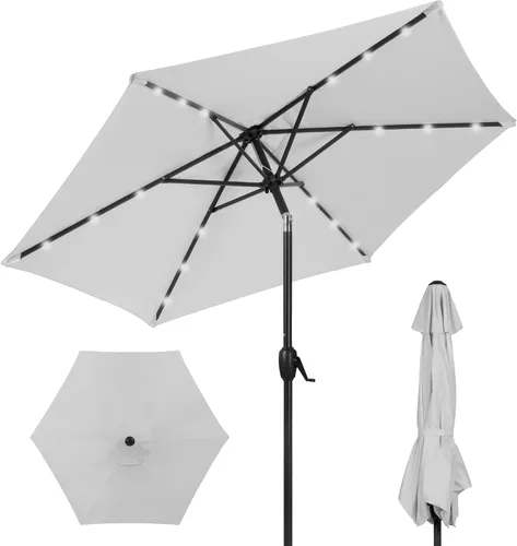 Vista 62 de Best Choice Products Sombrilla de Patio Solar de Poliéster con Luz LED de 10 pies con Ajuste de Inclinación y Tela Resistente a los Rayos UV - Gris