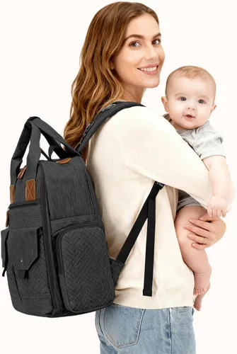 Vista 9 de JSTPRO Mochila para pañales – Bolsa de pañales grande con cambiador portátil como regalo de baby shower, bolsa de viaje unisex ligera e impermeable
