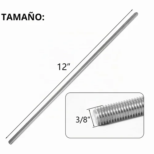 Vista 2 de 2 paquetes de varillas de acero inoxidable 304 de 3/8 "-16 roscas totalmente roscadas, 12 pulgadas de longitud, roscas para mano derecha