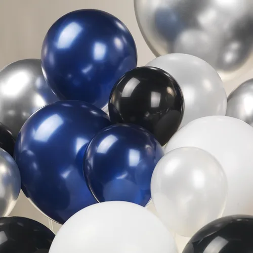 Vista 4 de Kozee Kit de guirnalda de globos azul marino y negro, 132 piezas azul oscuro con arco de globos en explosión de estrellas blancas plateadas