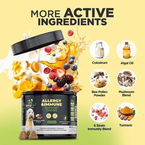 Vista 4 de Googipet - Masticables para alergias para perros, alivio de alergias de temporada y alivio de la picazón en la piel, suplemento para la piel