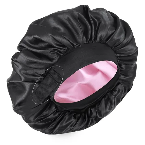 Vista 8 de Gorro de seda para dormir, gorro de satén de doble capa, ajustable, para mujeres negras, gorro de dormir reversible para sombreros de cabello rizado