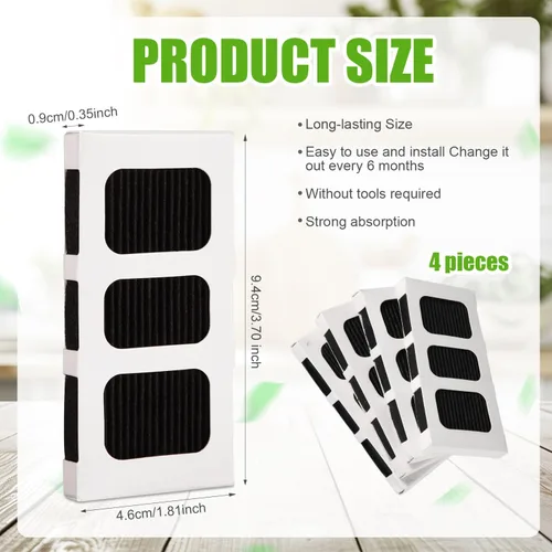 Vista 2 de 4 piezas de repuesto de filtro de aire para refrigerador, tecnología activada por carbono, filtro de aire fresco para refrigerador compatible