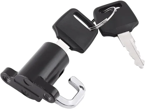 Vista 2 de Cerradura de casco de motocicleta, cerradura antirrobo de aleación de aluminio para casco con 2 llaves, gancho universal para casco