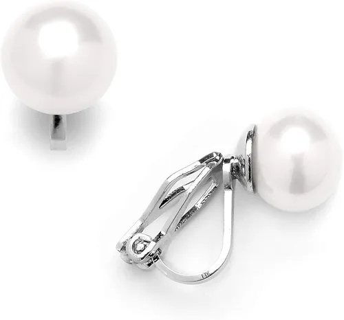 Vista 5 de Mariell Pendientes de perlas blancas de agua dulce para mujer, pendientes de perlas semiredondos de 0.354in sin perforar