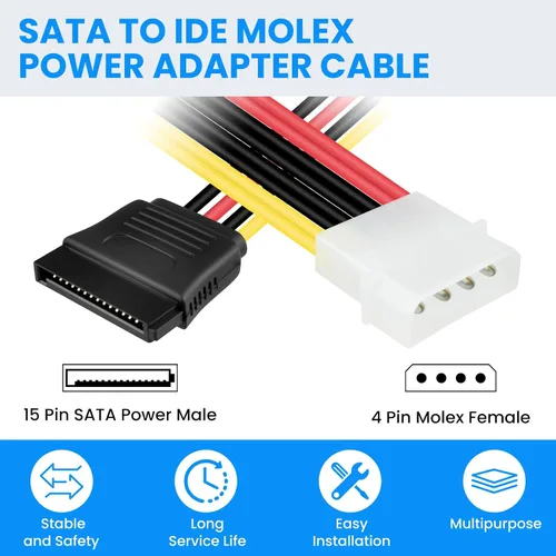 Vista 3 de SDTC Tech Cable adaptador de divisor de alimentación SATA dual de 4 pines macho IDE Molex a 15 pines hembra 18AWG cable de extensión de disco duro