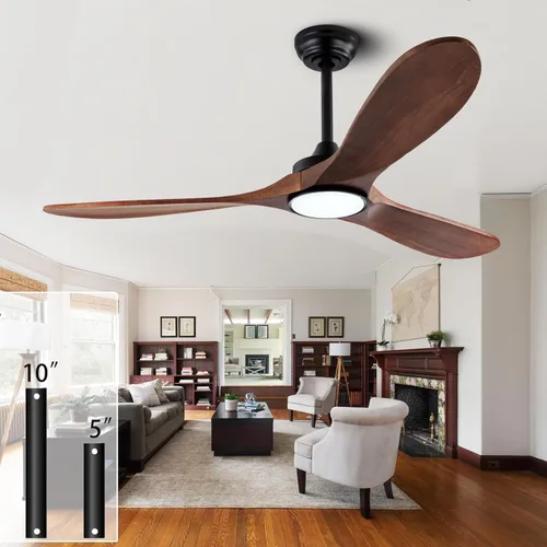 Vista 12 de 52” Silent Solid Wood Ceiling Fan Light, with 6-speed remote control, black