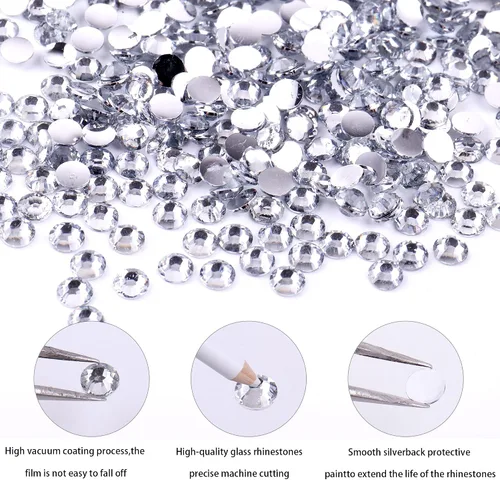 Vista 3 de RODAKY 6000 diamantes de imitación de resina con parte trasera plana para manualidades, diamantes de imitación de cristal redondos blancos de 0.18 a