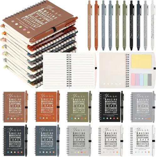 Vista 9 de Jetec 20 piezas/10 juegos de regalo para profesores, cuaderno motivacional en espiral con notas adhesivas, bolígrafo a granel, diarios inspiradores