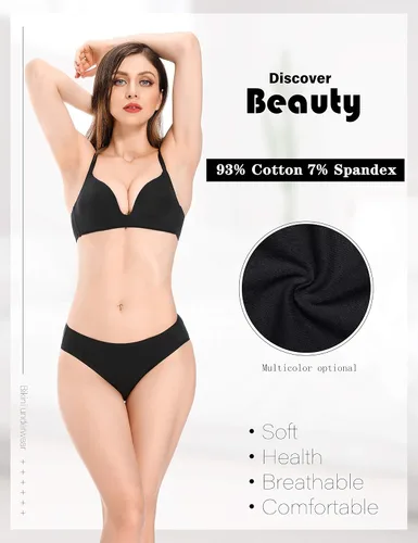 Vista 2 de POKARLA Calzones de bikini de corte alto para mujer, ropa interior de algodón elástico suave, ropa interior hipster, paquete de 6