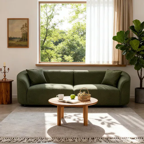Vista 10 de Sofá de asiento profundo moderno de 3 plazas con patas de madera de abedul, sofá de cuero de 80.25 pulgadas, sofá tapizado suave para sala de estar