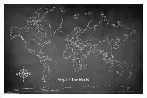 Vista 10 de Trends International Chalk Map-World - Póster de pared, 14.725 x 22.375 pulgadas, versión enmarcada de madera de granero Versión enmarcada Barnwood