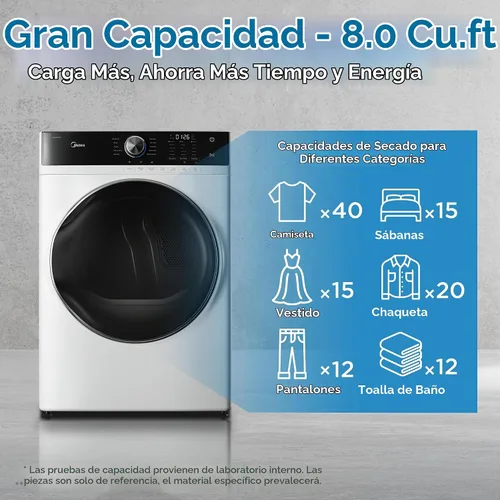 Vista 3 de Midea MLE45N1AWW Secador eléctrico de carga frontal a juego 8.0 pies