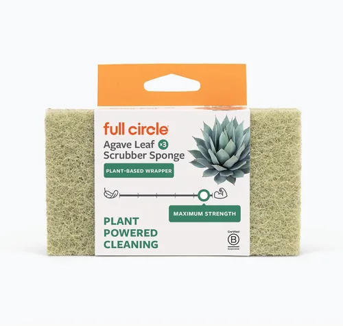 Vista 9 de Full Circle Esponja de limpieza resistente, hoja de agave robusta y celulosa sin plástico, esponja de platos de doble cara para hierro fundido