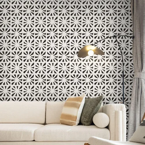 Vista 5 de Ismoon Papel tapiz autoadhesivo bohemio para despegar y pegar, papel de contacto geométrico negro y beige, 17.3 x 78.7 pulgadas, papel de pared