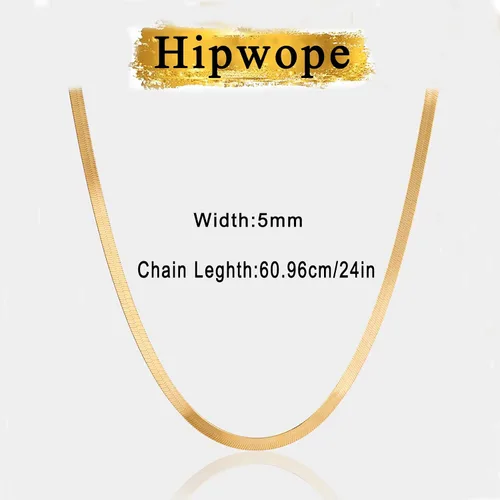 Vista 2 de Collar de cadena de serpiente chapada en oro de 14 quilates, collar de espiga para mujer, collar de cadena plana relleno de oro para mujeres