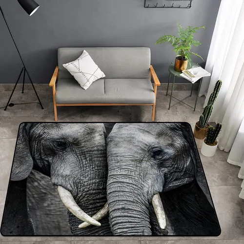 Vista 8 de Alfombra de esponja lavable para niños y niñas, dormitorio, sala de estar, elefante africano, exótico, selva, animales salvajes, antideslizante