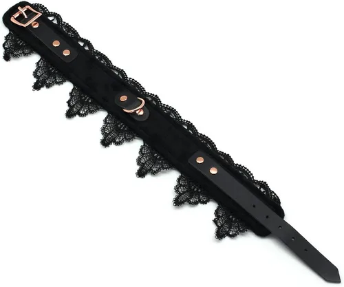 Vista 3 de SMspade Gargantilla de cuero con encaje negro para hombres mujeres y niñas Cuero