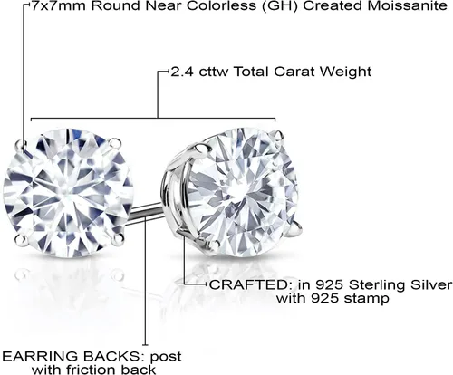 Vista 45 de Gem Stone King Aretes de plata de ley 925 con piedra natal redonda de 0.276 in para mujer
