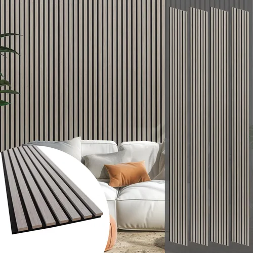 Vista 20 de Yuzzy Paneles de madera para pared y techo, paneles acústicos de listones de madera de 108 x 11 pulgadas, 2 unidades, paneles de pared modernos que