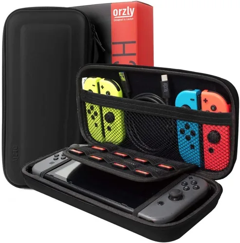 Vista 2 de Switch Accessories Bundle - Orzly Essentials Pack for Nintendo switch Case & Screen Protector, Grip Case, Games Holder, Headphones - Classic Black