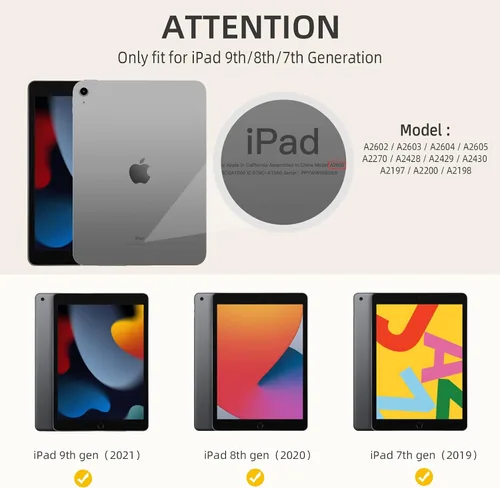 Vista 3 de Akkerds - Funda Compatible con iPad de 10.2 Pulgadas 2021/2020/2019, para iPad de 9ª/8ª/7ª Generación con Soporte para Lápiz, Funda Protectora