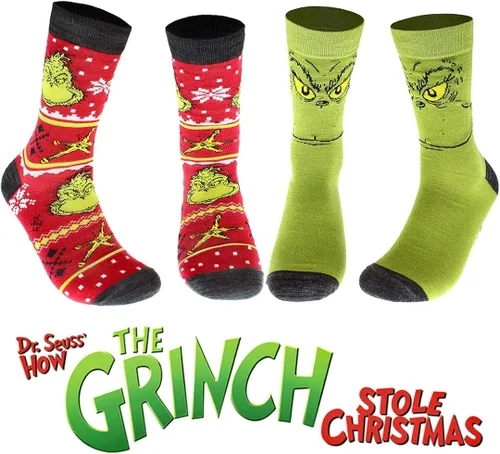 Vista 4 de Dr Seuss The Grinch Grinchmas - Calcetines para adultos, 2 pares, Multi
