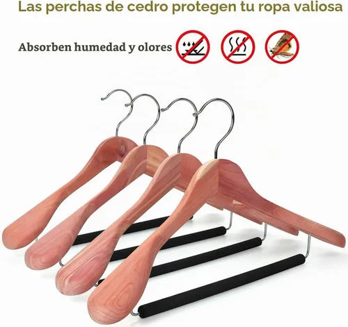 Vista 5 de TOPIA HANGER Perchas de madera de cedro rojo americano sin terminar, perchas de madera de lujo para chaquetas, hombros anchos con barra acolchada