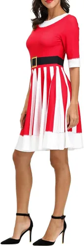 Vista 3 de Ainuno Vestido navideño de bromas para mujer, con estampado rojo y verde, para Navidad