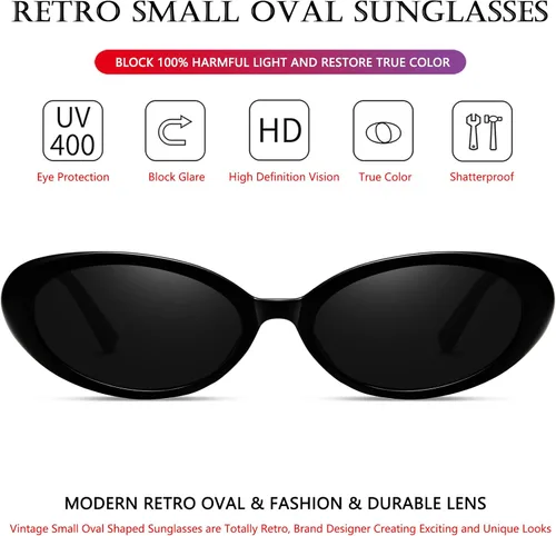 Vista 4 de AIEYEZO Gafas de sol ovaladas retro para mujer, a la moda, con marco ovalado, gafas de sol estilo vintage de los años 90