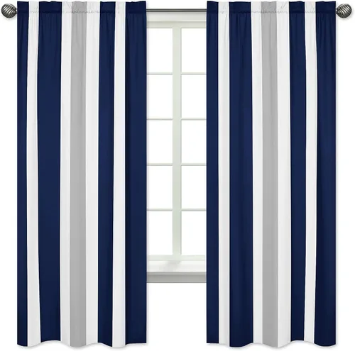 Vista 10 de Sweet Jojo Designs Paneles de tratamiento de ventanas azul marino, verde lima y blanco para colección de rayas, juego de 2