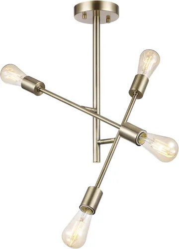 Vista 7 de Globe Electric 66000073 Lámpara de techo con brazo ajustable de montaje semiempotrado de 4 luces, latón mate, brazos giratorios, accesorios