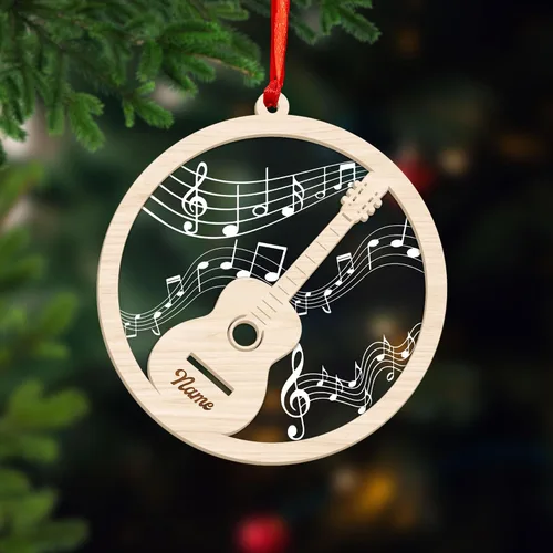 Vista 19 de MoonArt Adorno personalizado de guitarra de piano, nota musical de piano, adorno con forma de madera acrílica, regalo para amantes de la guitarra