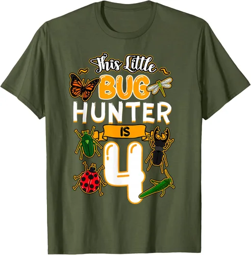 Vista 41 de Camiseta de fiesta de cumpleaños de insectos de este cazador de insectos de 4 años, Negro, S