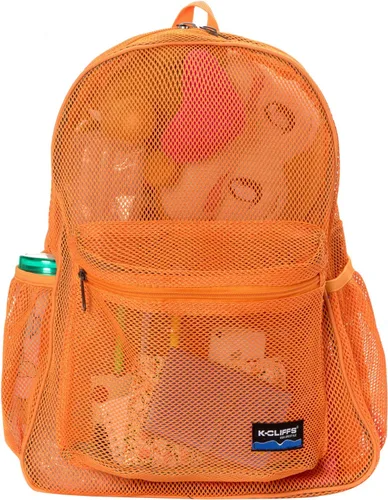 Vista 4 de Mochila de malla resistente para estudiantes, bolsa de libros de calidad simple y clásica para libros escolares, Naranja, Mochilas Daypack