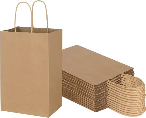 Vista 12 de Toovip Paquete de 50 bolsas pequeñas de papel kraft negro de 5.25 x 3.25 x 8.25 pulgadas con asas a granel, bolsas de regalo para regalos