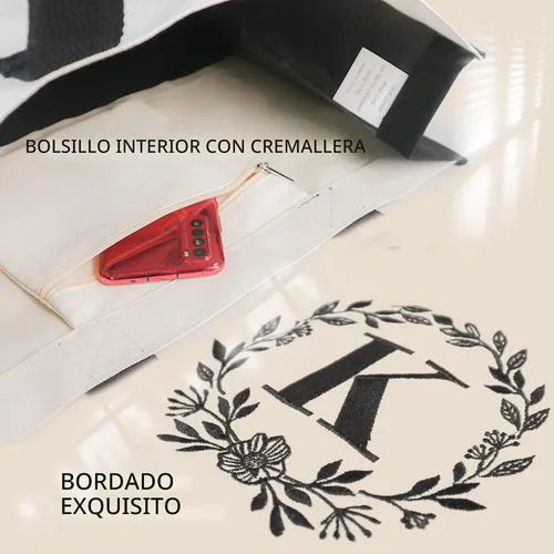 Vista 4 de BeeGreen - Bolsa de mano con monograma bordado inicial para mujer, profesora, mamá, amiga, regalo personalizado para cumpleaños, playa, boda