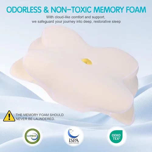Vista 5 de Almohada cervical para aliviar el dolor de cuello, almohadas de espuma viscoelástica de contorno, almohada ortopédica ajustable con funda