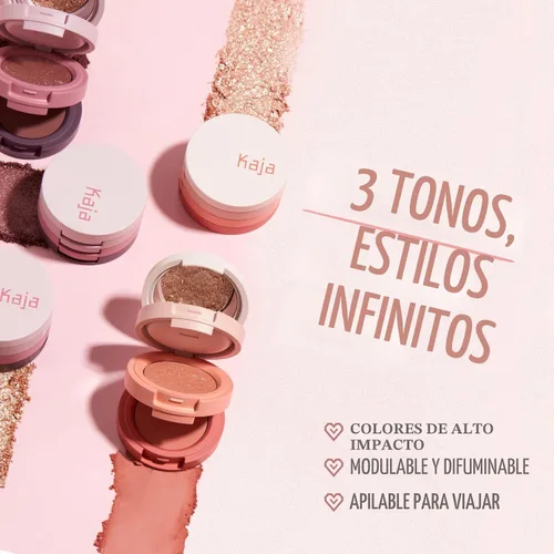 Vista 5 de Kaja Beauty Bento Collection - Trío de sombras de ojos elásticas Tonos rosa ciruela, tamaño de viaje, 01 Rosewater, premio Allure Best of Beauty