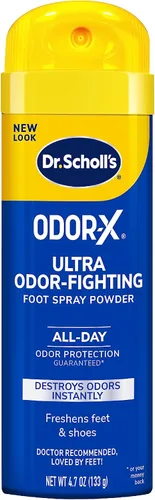 Vista 5 de Dr. Scholl's ODOR-X - Aerosol probiótico de olor para pies, 4 onzas/ Elimina inmediatamente los peores olores y polvo en aerosol para combatir